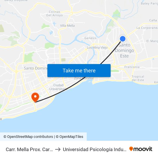Carr. Mella Prox. Carr. De Cancino to Universidad Psicología Industrial Dominicana map