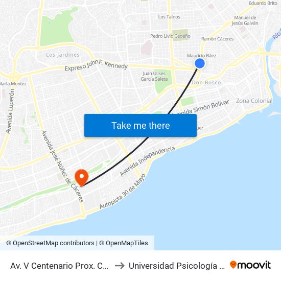 Av. V Centenario Prox. C/José De Jesús Ravelo to Universidad Psicología Industrial Dominicana map