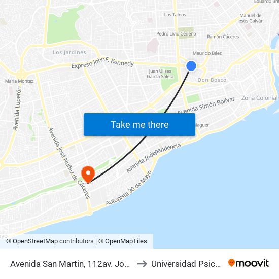 Avenida San Martin, 112av. John F. Kennedy Prox. C/Paseo De Los Aviadores to Universidad Psicología Industrial Dominicana map
