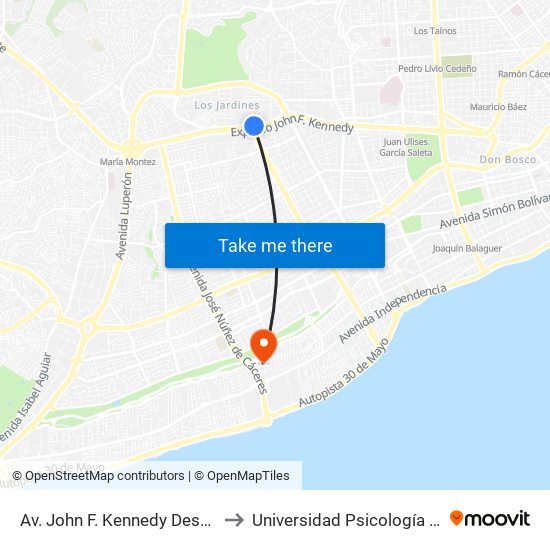 Av. John F. Kennedy Desp. Av. Winston Churchill to Universidad Psicología Industrial Dominicana map