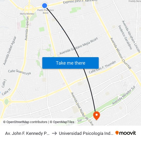 Av. John F. Kennedy Prox. C/Gardenia to Universidad Psicología Industrial Dominicana map