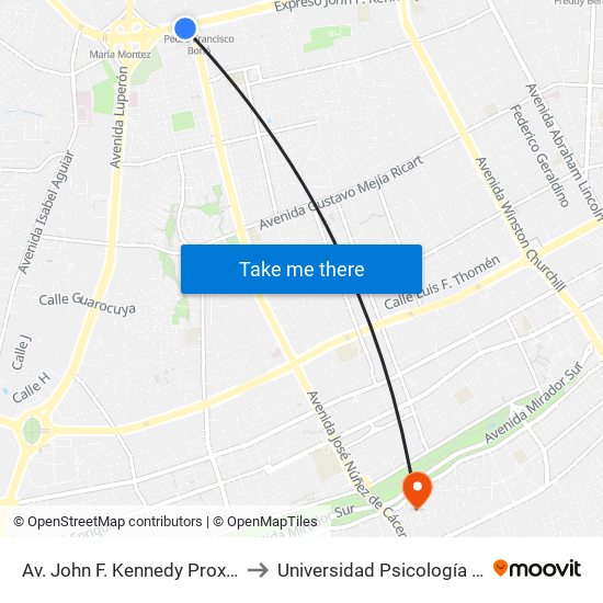 Av. John F. Kennedy Prox. Av. Núñez De Cáceres to Universidad Psicología Industrial Dominicana map