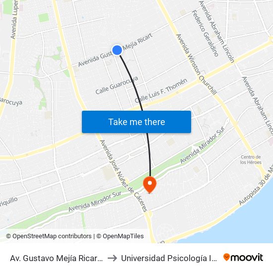Av. Gustavo Mejía Ricart Prox. Calle Mencia to Universidad Psicología Industrial Dominicana map
