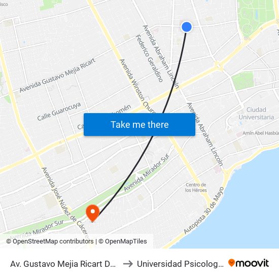 Av. Gustavo Mejia Ricart Desp. C/Manuel De Jesús Goico to Universidad Psicología Industrial Dominicana map