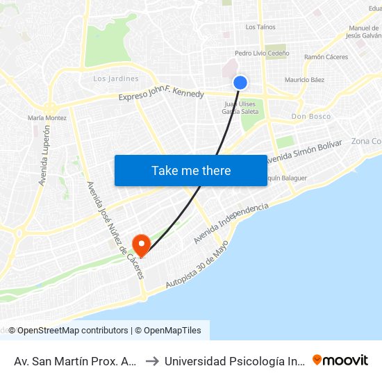 Av. San Martín Prox. Av. Ortega Y Gasset to Universidad Psicología Industrial Dominicana map