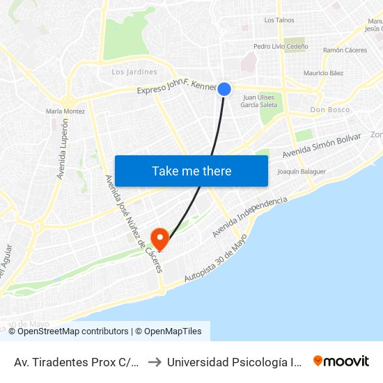 Av. Tiradentes Prox C/Dr. Heriberto Pieter to Universidad Psicología Industrial Dominicana map