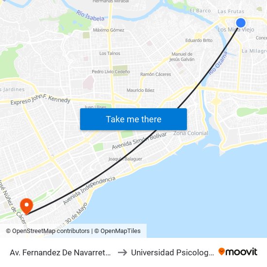 Av. Fernandez De Navarrete Prox. Av. Marcos Del Rosario to Universidad Psicología Industrial Dominicana map