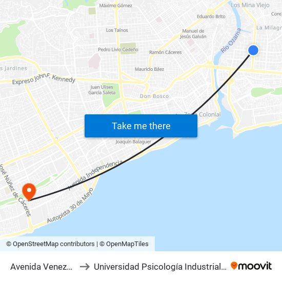 Avenida Venezuela, 72 to Universidad Psicología Industrial Dominicana map