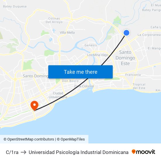 C/1ra to Universidad Psicología Industrial Dominicana map