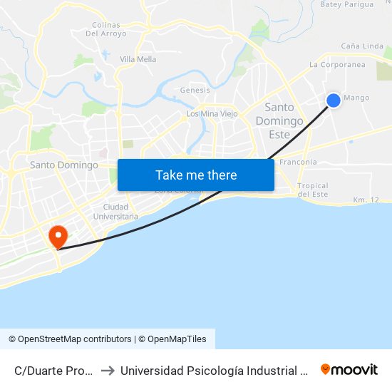 C/Duarte Prox. C/7 to Universidad Psicología Industrial Dominicana map