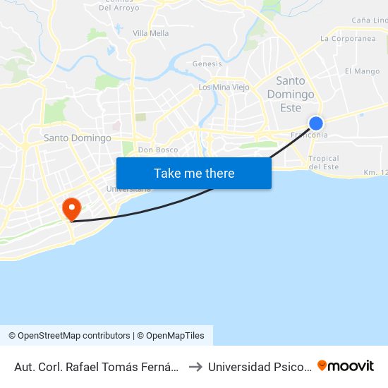 Aut. Corl. Rafael Tomás Fernández Domínguez Desp. Av. Charles De Gaulle to Universidad Psicología Industrial Dominicana map