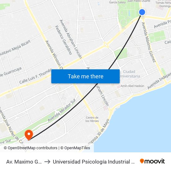 Av. Maximo Gomez to Universidad Psicología Industrial Dominicana map