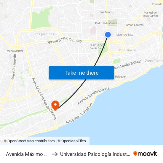 Avenida Máximo Gómez, 73 to Universidad Psicología Industrial Dominicana map