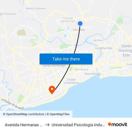 Avenida Hermanas Mirabal, 581 to Universidad Psicología Industrial Dominicana map