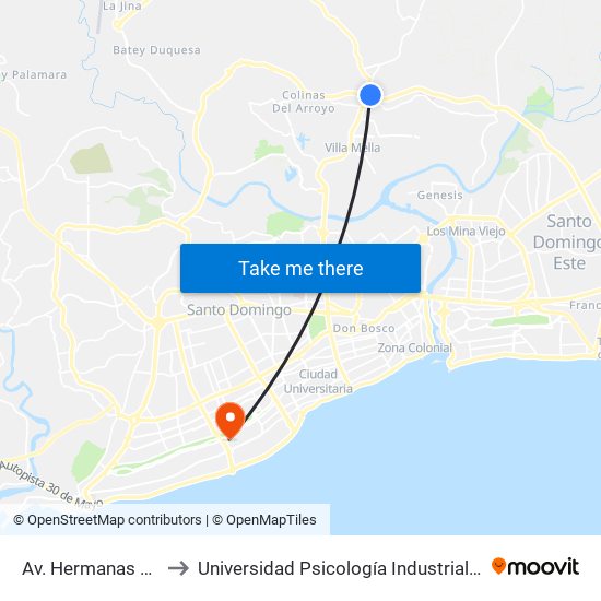 Av. Hermanas Mirabal to Universidad Psicología Industrial Dominicana map