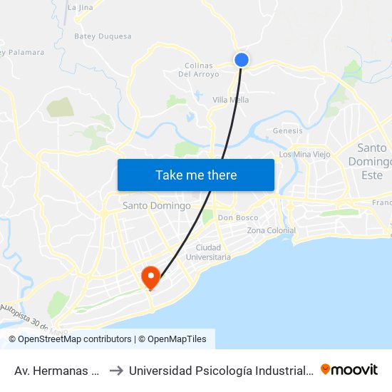 Av. Hermanas Mirabal to Universidad Psicología Industrial Dominicana map