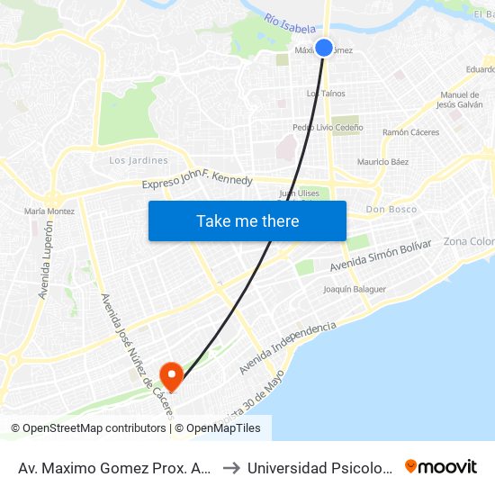 Av. Maximo Gomez Prox. Av. Paseo De Los Reyes Catolicos to Universidad Psicología Industrial Dominicana map