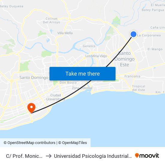C/ Prof. Monica Mota to Universidad Psicología Industrial Dominicana map