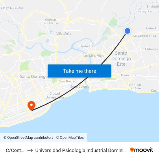 C/Central to Universidad Psicología Industrial Dominicana map