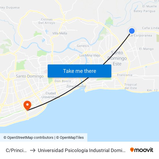 C/Principal to Universidad Psicología Industrial Dominicana map
