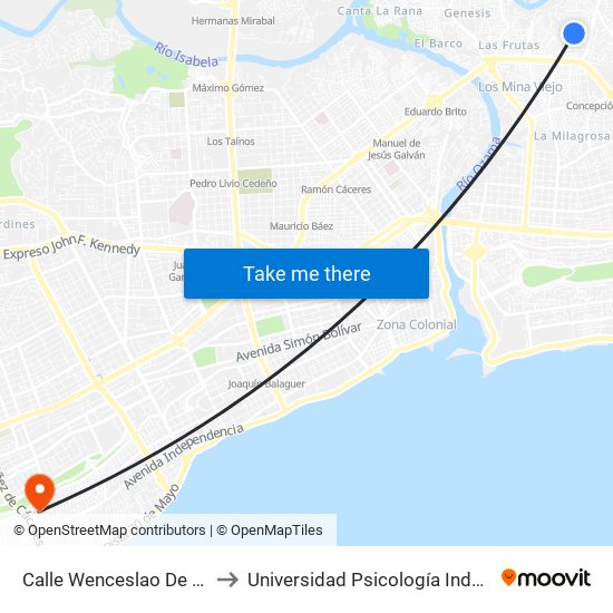 Calle Wenceslao De La Concha, 20 to Universidad Psicología Industrial Dominicana map