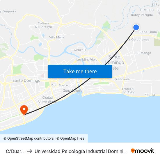 C/Duarte to Universidad Psicología Industrial Dominicana map