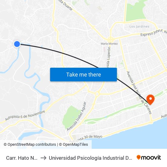 Carr. Hato Nuevo to Universidad Psicología Industrial Dominicana map