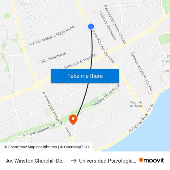 Av. Winston Churchill Desp. C/Andres Julio Aybar to Universidad Psicología Industrial Dominicana map
