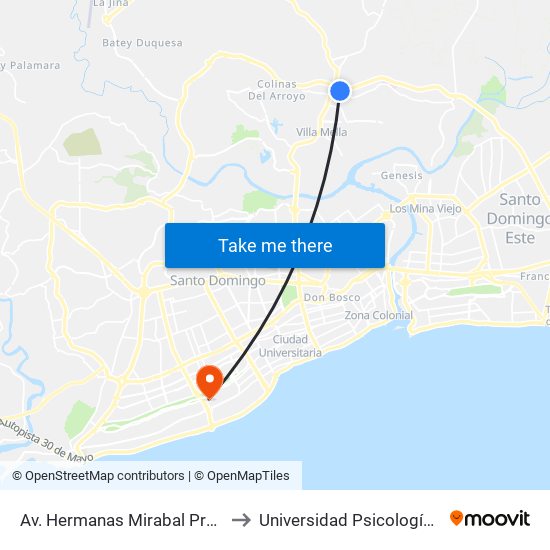 Av. Hermanas Mirabal Prox. Av. Los Restauradores to Universidad Psicología Industrial Dominicana map