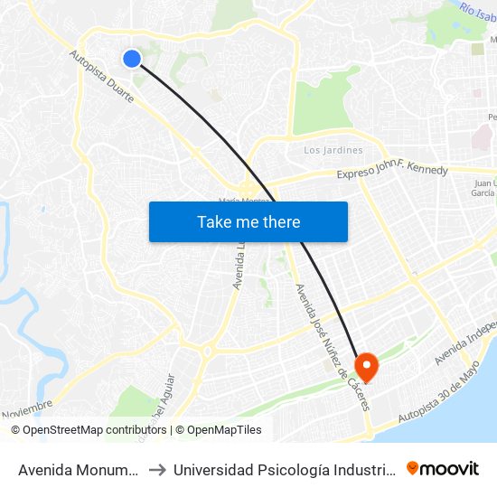 Avenida Monumental, 12 to Universidad Psicología Industrial Dominicana map