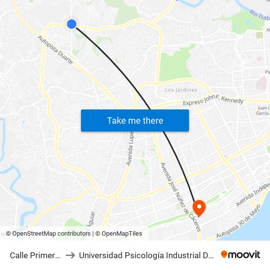 Calle Primera, 20 to Universidad Psicología Industrial Dominicana map