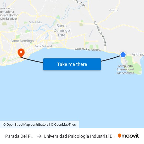 Parada Del Puente to Universidad Psicología Industrial Dominicana map