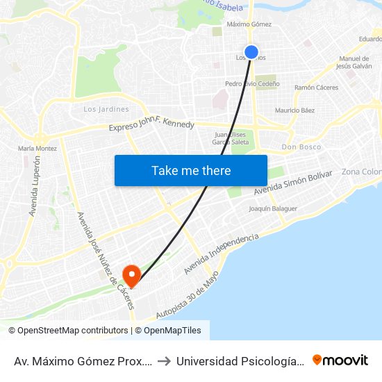 Av. Máximo Gómez Prox. Av. Nicolas De Ovando to Universidad Psicología Industrial Dominicana map