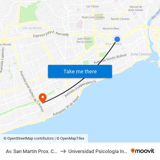 Av. San Martín Prox. C/Maria De Toledo to Universidad Psicología Industrial Dominicana map