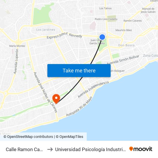 Calle Ramon Caceres, 19 to Universidad Psicología Industrial Dominicana map