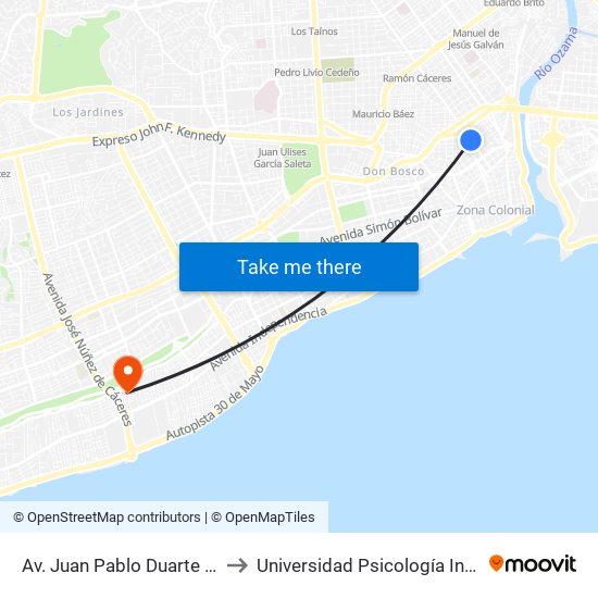 Av. Juan Pablo Duarte Prox. C/Barahona to Universidad Psicología Industrial Dominicana map