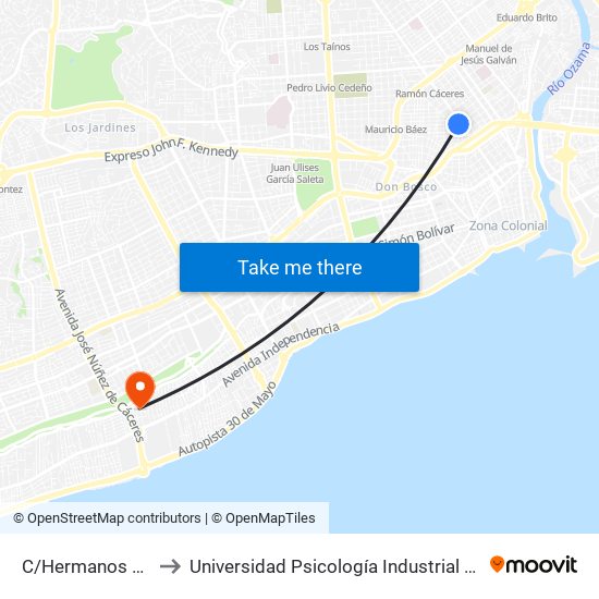 C/Hermanos Pinzon to Universidad Psicología Industrial Dominicana map