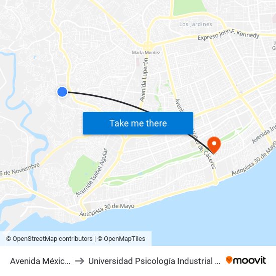 Avenida México, 305 to Universidad Psicología Industrial Dominicana map