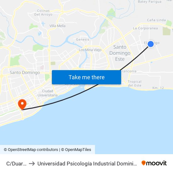 C/Duarte to Universidad Psicología Industrial Dominicana map