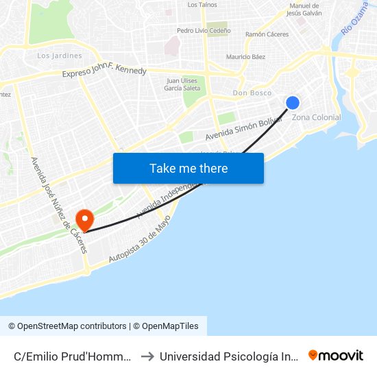 C/Emilio Prud'Homme Desp. C/Imbert to Universidad Psicología Industrial Dominicana map