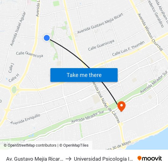 Av. Gustavo Mejía Ricart Desp. C/27 Oeste to Universidad Psicología Industrial Dominicana map