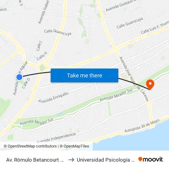 Av. Rómulo Betancourt Desp. Av. Isabel Aguiar to Universidad Psicología Industrial Dominicana map