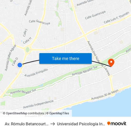 Av. Rómulo Betancourt Desp. Av, Luperón to Universidad Psicología Industrial Dominicana map