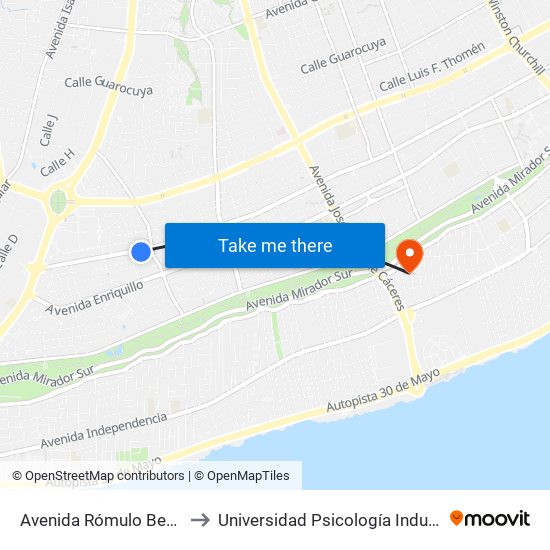 Avenida Rómulo Betancourt, 541 to Universidad Psicología Industrial Dominicana map