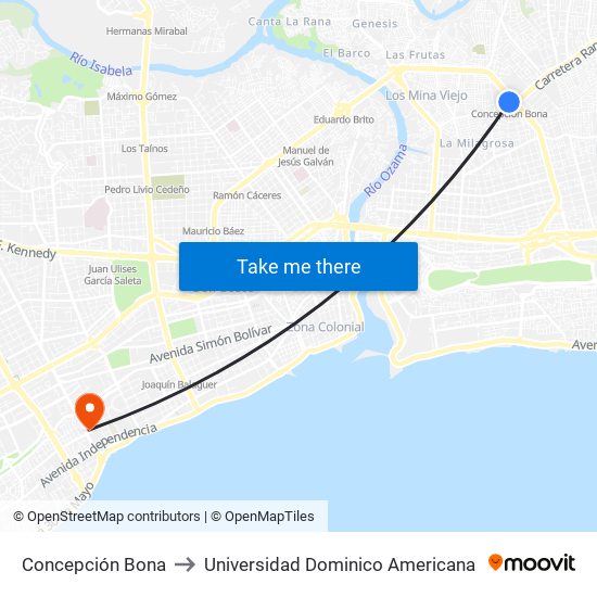 Concepción Bona to Universidad Dominico Americana map