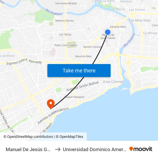 Manuel De Jesús Galván to Universidad Dominico Americana map