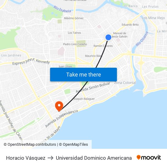 Horacio Vásquez to Universidad Dominico Americana map