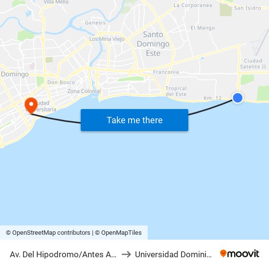 Av. Del Hipodromo/Antes Aut. Las Américas to Universidad Dominico Americana map