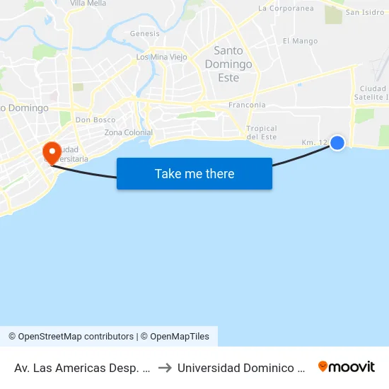 Av. Las Americas Desp. C/Apóstol to Universidad Dominico Americana map