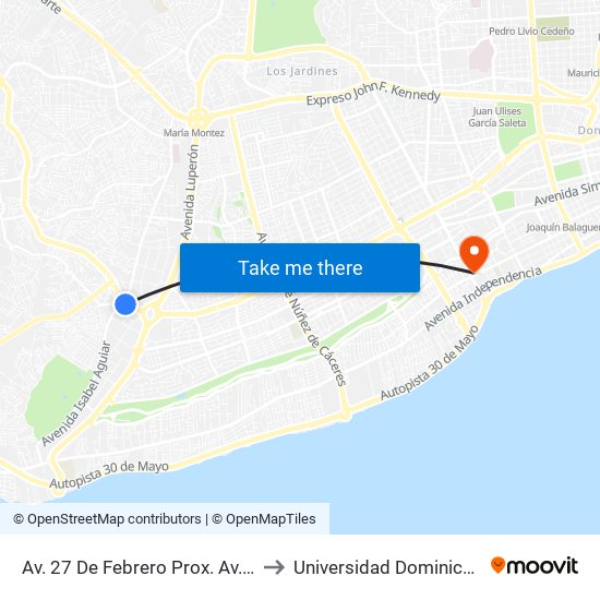 Av. 27 De Febrero Prox. Av. Isabel Aguilar to Universidad Dominico Americana map